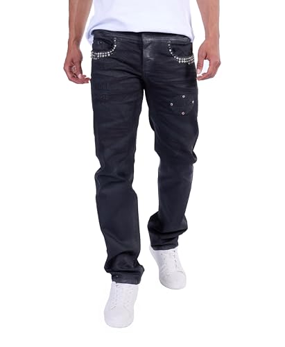KINGZ Ausgefallene Herren Nieten Jeans Schwarz L von KINGZ