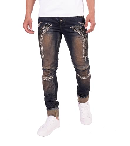 KINGZ Blaue Herren Nieten Designer Jeans Blau W34/L34 von KINGZ