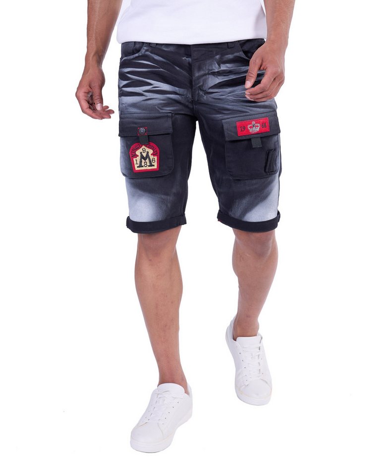 KINGZ Caprihose Herren Patchwork Jeans Capri Schwarz Weiß S von KINGZ