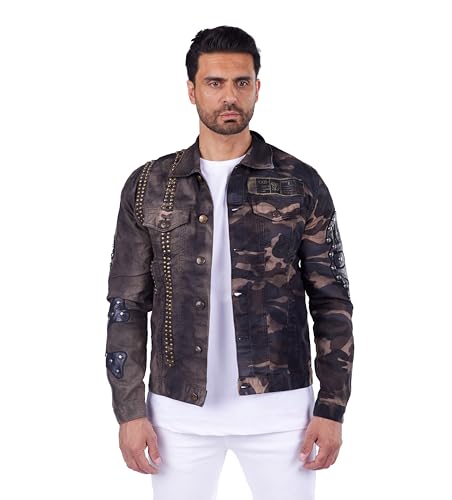 KINGZ Designer Nieten Camouflage Jeansjacke veredelt mit Totenkopf Army XXL von KINGZ