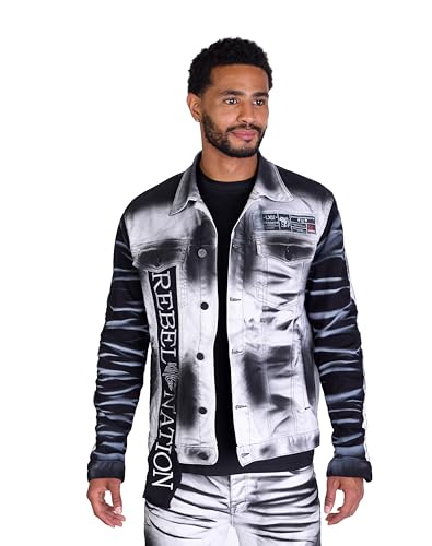 KINGZ Herren Batik Designer Jeansjacke mit Schwarzer Waschung und Totenkopf Weiß XXL KINGZ Herren Batik Designer Jeansjacke mit Schwarzer Waschung und Totenkopf Weiß XXL von KINGZ