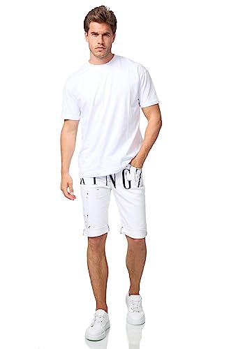 KINGZ Herren Deigner Capri mit lässigem Druck und Farbeffekten Herren Slim-FIT Kurzehose 1488 Weiß S von KINGZ