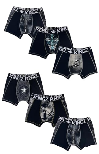 KINGZ Herren Designer Boxershorts, 6 aussergewöhnliche Männer Unterwäsche in verschiedenen Designs (6er Pack) Unterhose Herren BXT2003 S von KINGZ