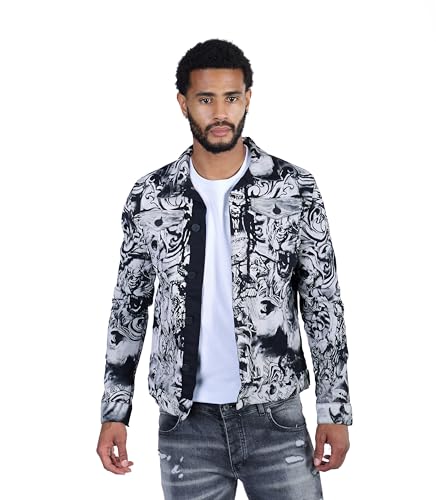 KINGZ Herren Designer TATTOO Jeansjacke Weiß XL von KINGZ