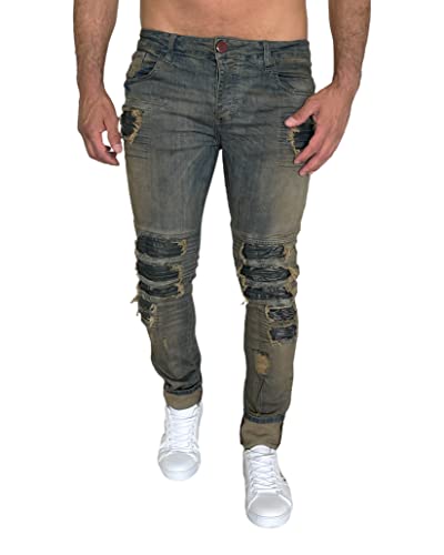 KINGZ Herren Jeans Biker Jeanshose Slim-FIT Designer Jeans 1505 BG Blue 30W/34L von KINGZ