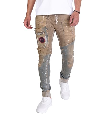 KINGZ Herren Jeans Slim-Fit Coole Freizeithose Vintage Jeans 1605 Blue Green M von KINGZ