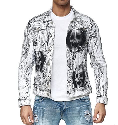 KINGZ Herren Jeansjacke im Batik-Look Designer Jacke 1554 White Black Skull S von KINGZ