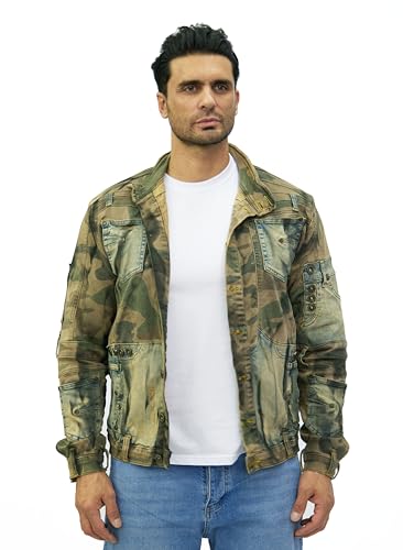 KINGZ Herren Patchwork Jeansjacke Designerjacke mit Tarnmuster 1771 Camouflage XL von KINGZ