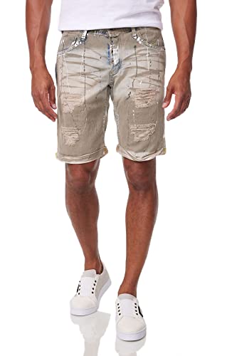 KINGZ Herren Sommer Kurze Jeans Shorts Destroyed Jeanshose 5-Pocket Stretch Freizeithose Bermuda Regular Fit KNG 1254 Grün 33 von KINGZ