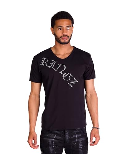 KINGZ Herren Strass Totenkopf T-Shirt mit Strass in Regular Fit Schwarz S von KINGZ