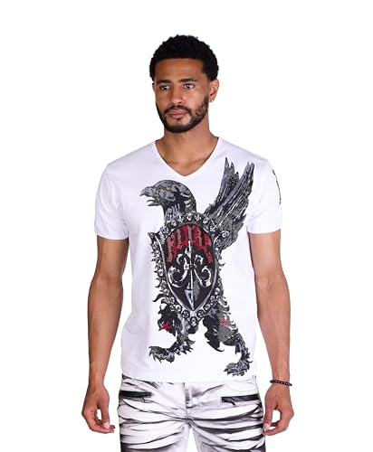 KINGZ Herren T-Shirt, Regular Fit, mit einem Adlermotiv und Strassveredelung Weiß L von KINGZ