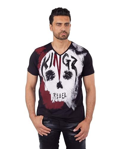 KINGZ Herren T-Shirt mit Totenkopf und Strassveredelung in Regular Fit Schwarz XXL von KINGZ
