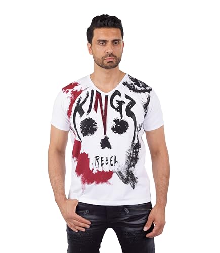 KINGZ Herren T-Shirt mit Totenkopf und Strassveredelung in Regular Fit Weiß L KINGZ Herren T-Shirt mit Totenkopf und Strassveredelung in Regular Fit Weiß L von KINGZ