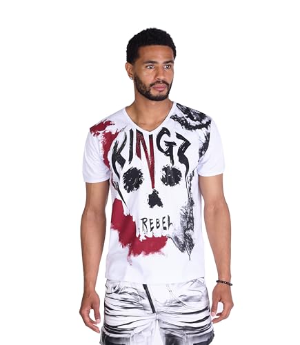 KINGZ Herren T-Shirt mit Totenkopf und Strassveredelung in Regular Fit Weiß M von KINGZ