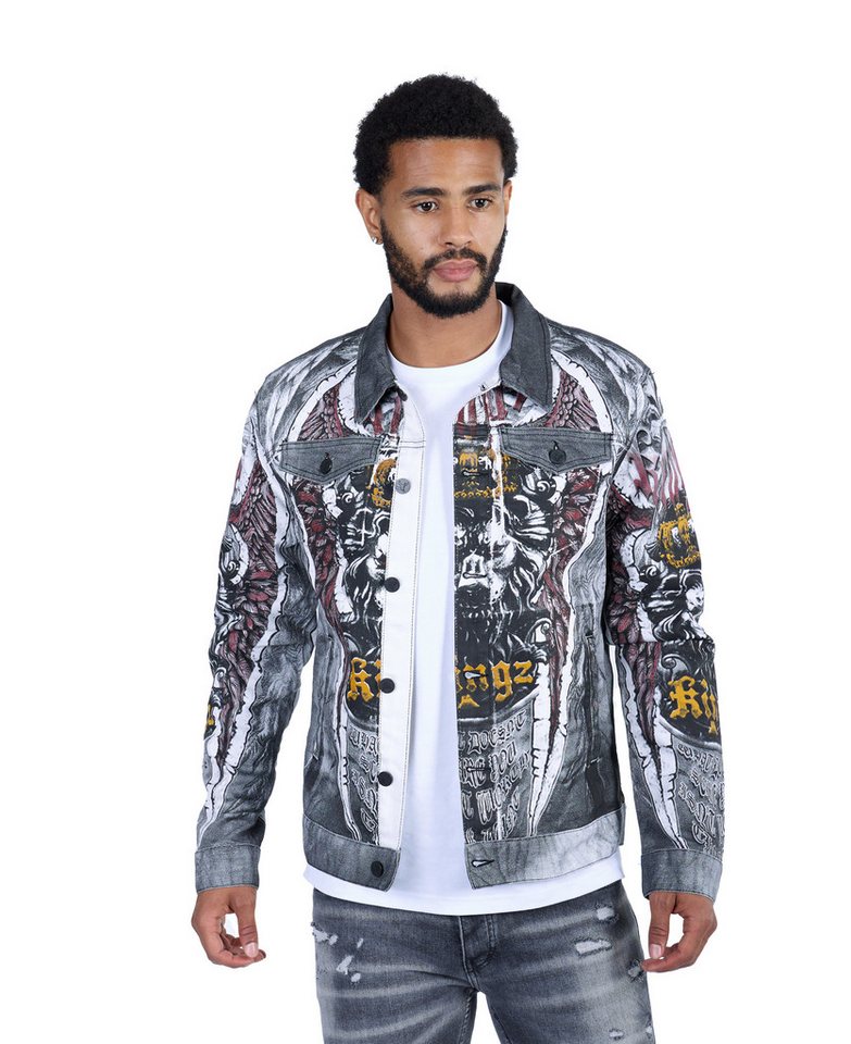 KINGZ Jeansjacke Designer Jeansjacke mit All-Over Print Weiß XL KINGZ Jeansjacke Designer Jeansjacke mit All-Over Print Weiß XL von KINGZ