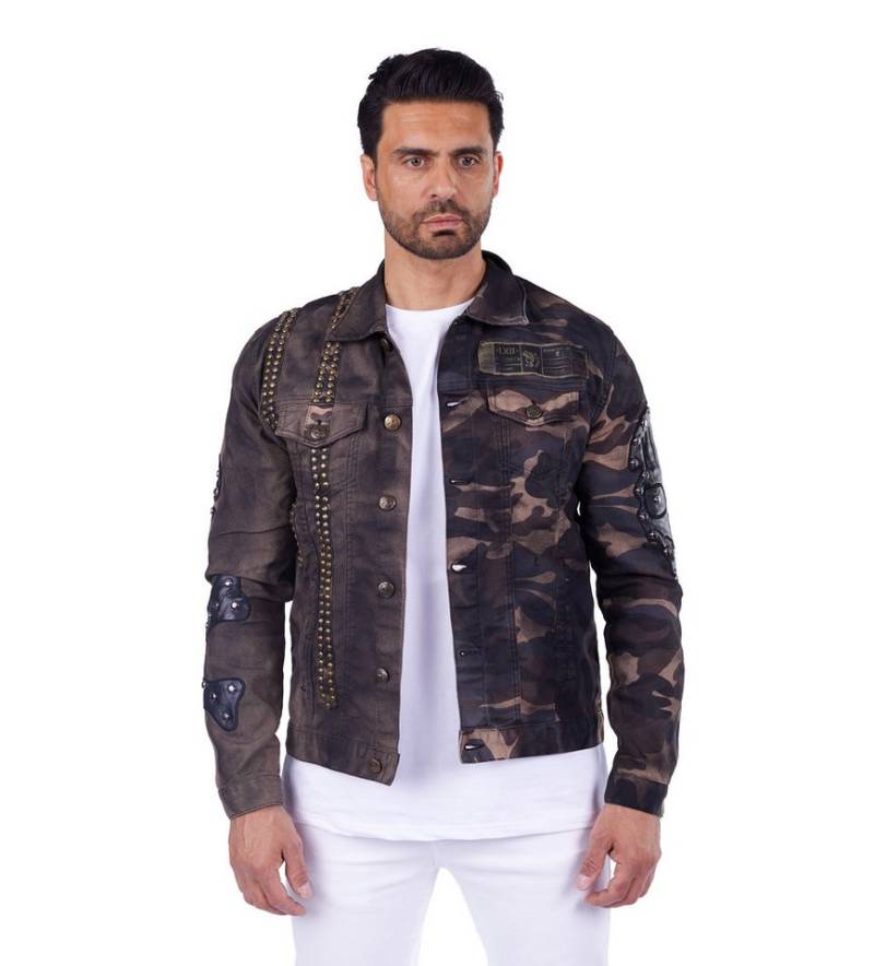 KINGZ Jeansjacke Designer Nieten Totenkopf Militaryjacke von KINGZ