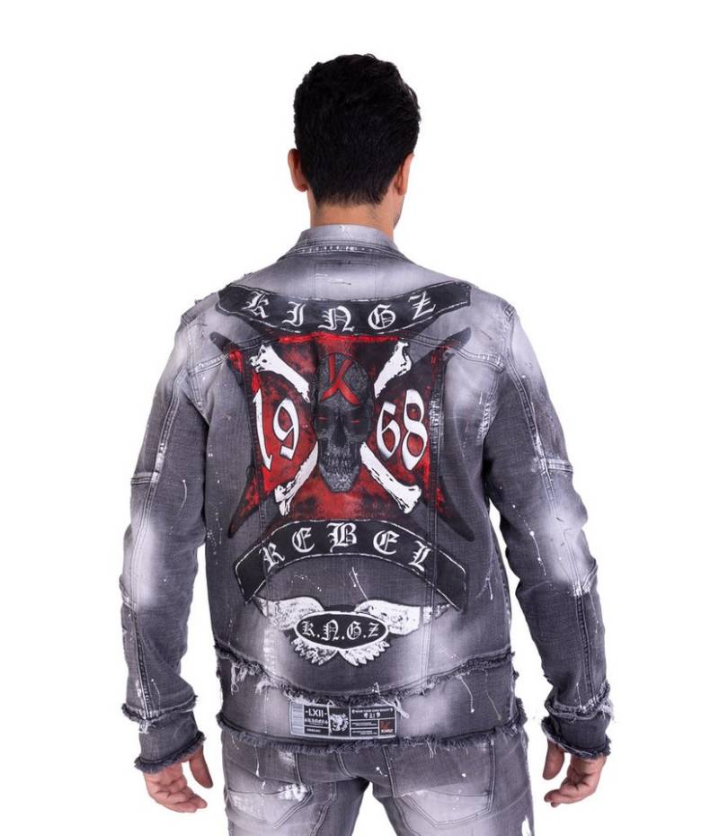KINGZ Jeansjacke Designerjacke mit Totenkopf Waschung KINGZ Jeansjacke Designerjacke mit Totenkopf Waschung von KINGZ