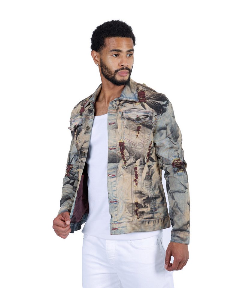 KINGZ Jeansjacke Destroyed Batik Designer Jeansjacke Blau XL Waschung KINGZ Jeansjacke Destroyed Batik Designer Jeansjacke Blau XL Waschung von KINGZ