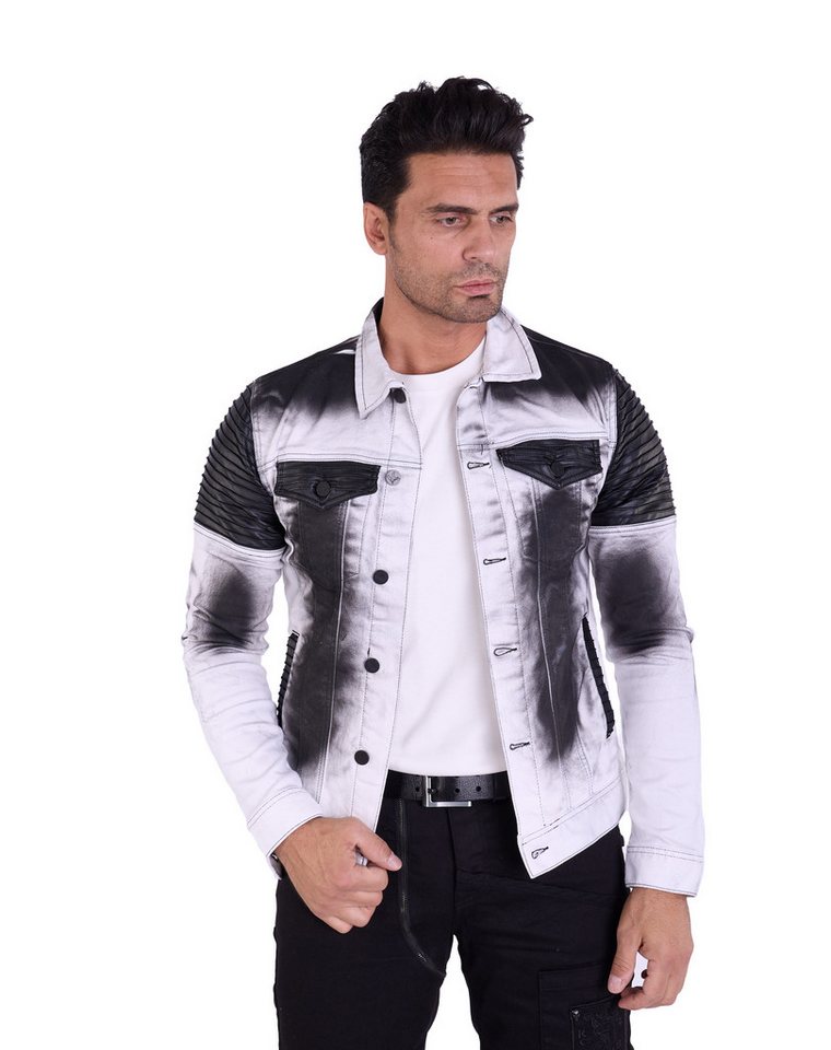 KINGZ Jeansjacke Herren Biker Jeansjacke im Batik-Look von KINGZ