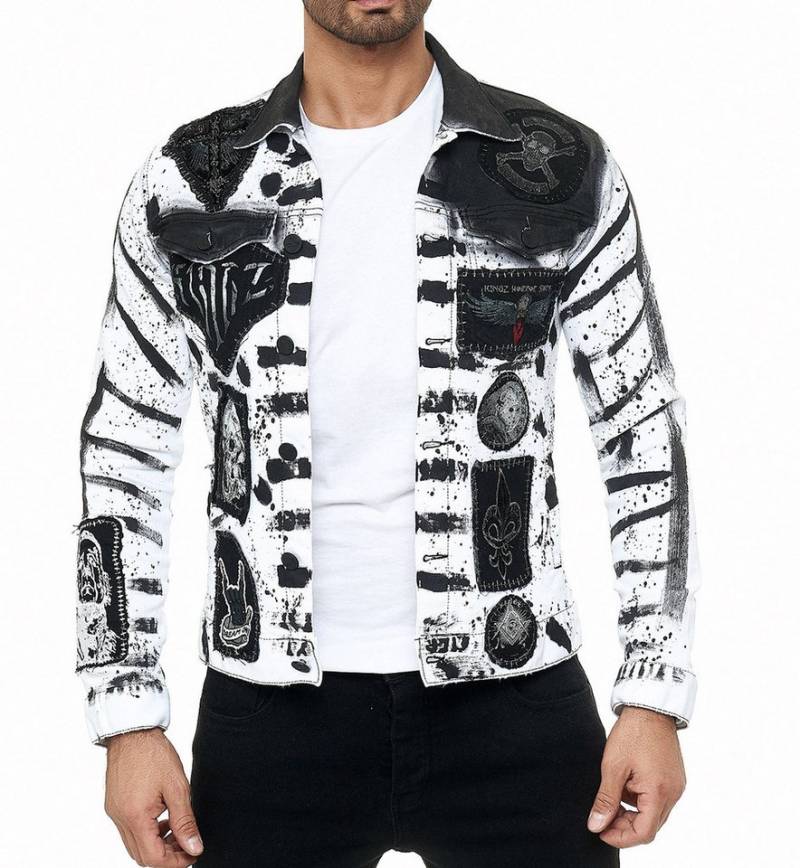 KINGZ Jeansjacke Herren Designer Jeansjacke im Batik-Look Batik Waschung von KINGZ