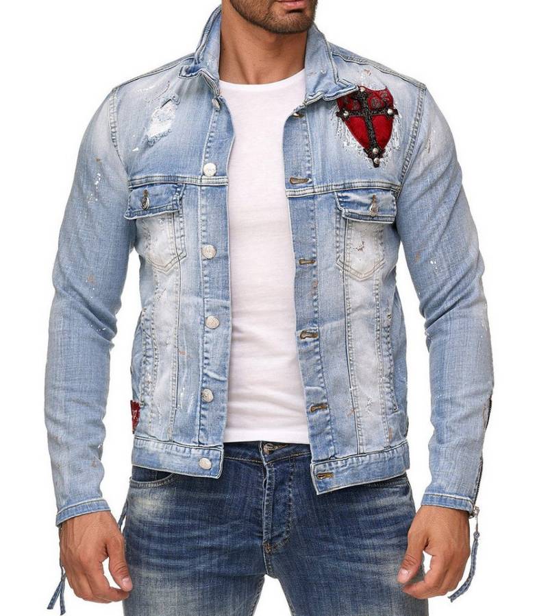 KINGZ Jeansjacke Herren Designer Retro Jeansjacke mit Wappen von KINGZ