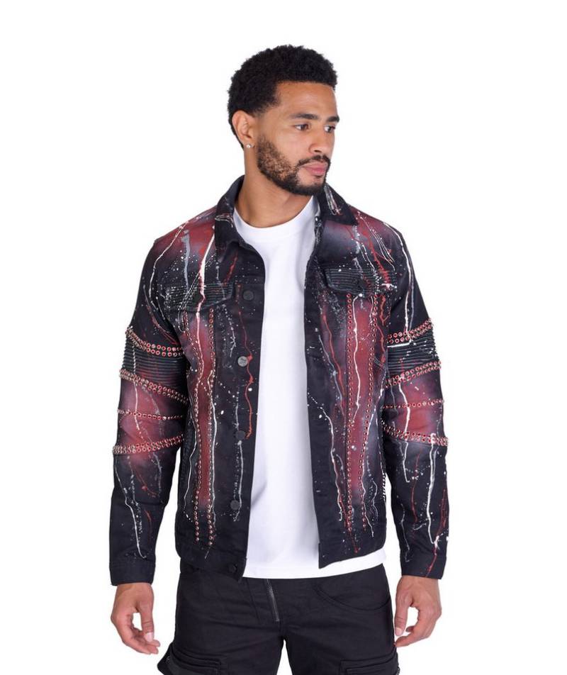 KINGZ Jeansjacke KINGZ Herren Jeansjacke mit Totenkopf Schwarz M Totenkopf, Batik Waschung von KINGZ