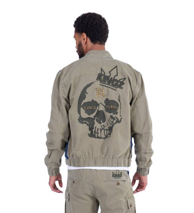 KINGZ Jeansjacke Lässige KINGZ Jeansjacke mit Totenkopf Blau S Totenkopf Bestickung von KINGZ