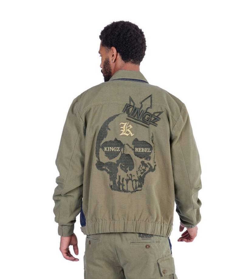 KINGZ Jeansjacke Lässige KINGZ Jeansjacke mit Totenkopf Rins S Totenkopf Bestickung von KINGZ