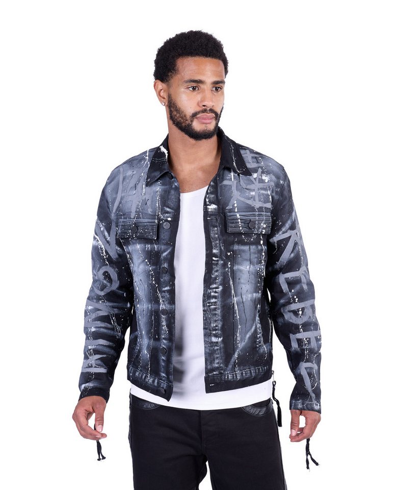 KINGZ Jeansjacke Schwarze Designer Jeansjacke von KINGZ Schwarz L von KINGZ