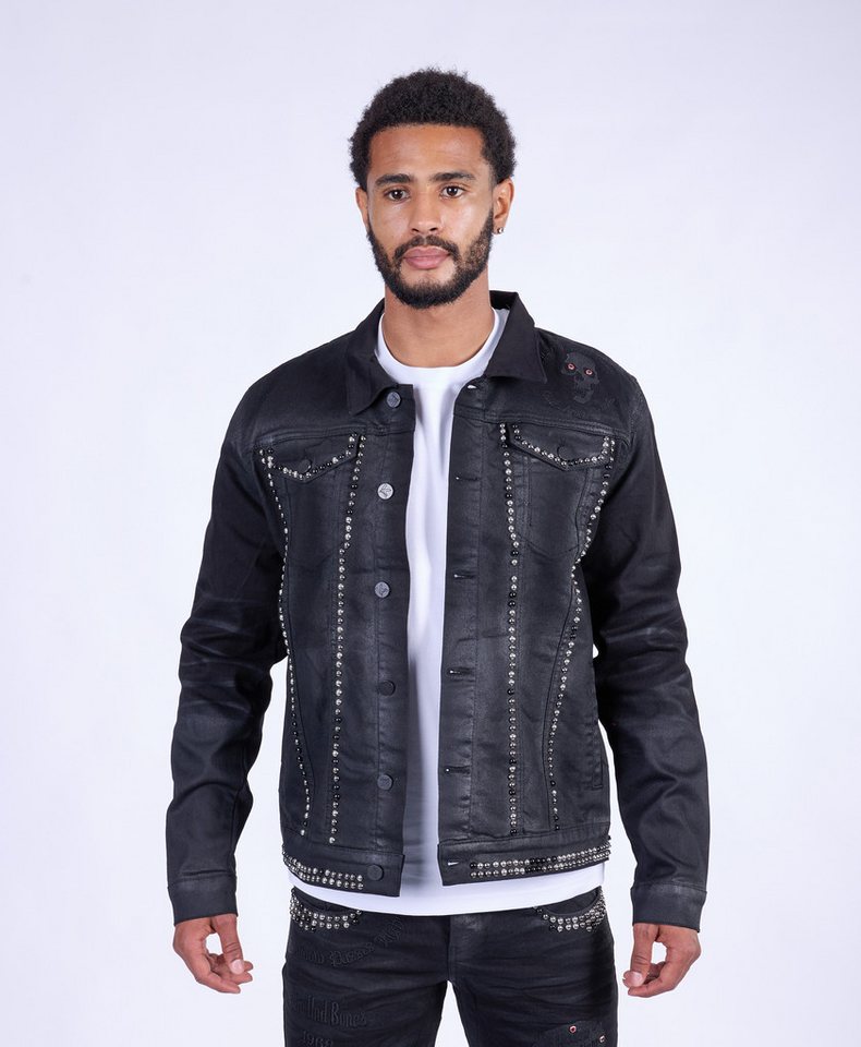 KINGZ Jeansjacke Schwarze Designer Nieten Jeansjacke Schwarz S von KINGZ
