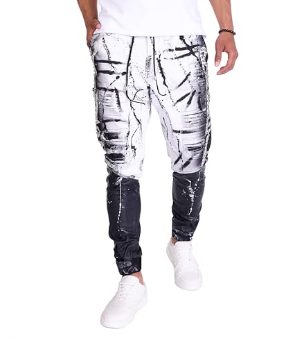 KINGZ Lässige Designer Jeans mit Farbeffekten und Nieten Weiß L von KINGZ