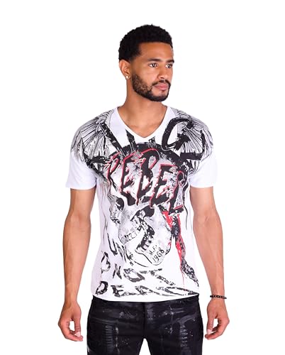 KINGZ Rebel Regular Fit Herren T-Shirt mit lässigem Totenkopf Print Weiß L von KINGZ