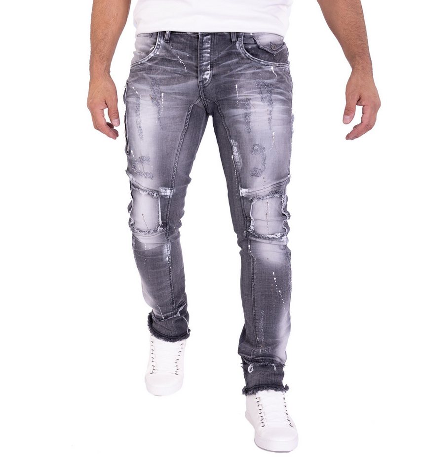 KINGZ Regular-fit-Jeans Ausgefallene SLIM FIT Patchwork Jeans von KINGZ