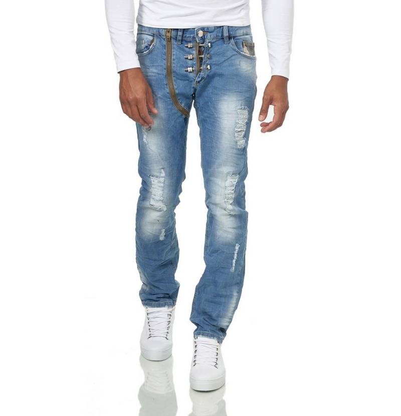 KINGZ Relax-fit-Jeans Herren Schraubenjeans in Stone-washed Regular Fit Blue W38/L34 von KINGZ