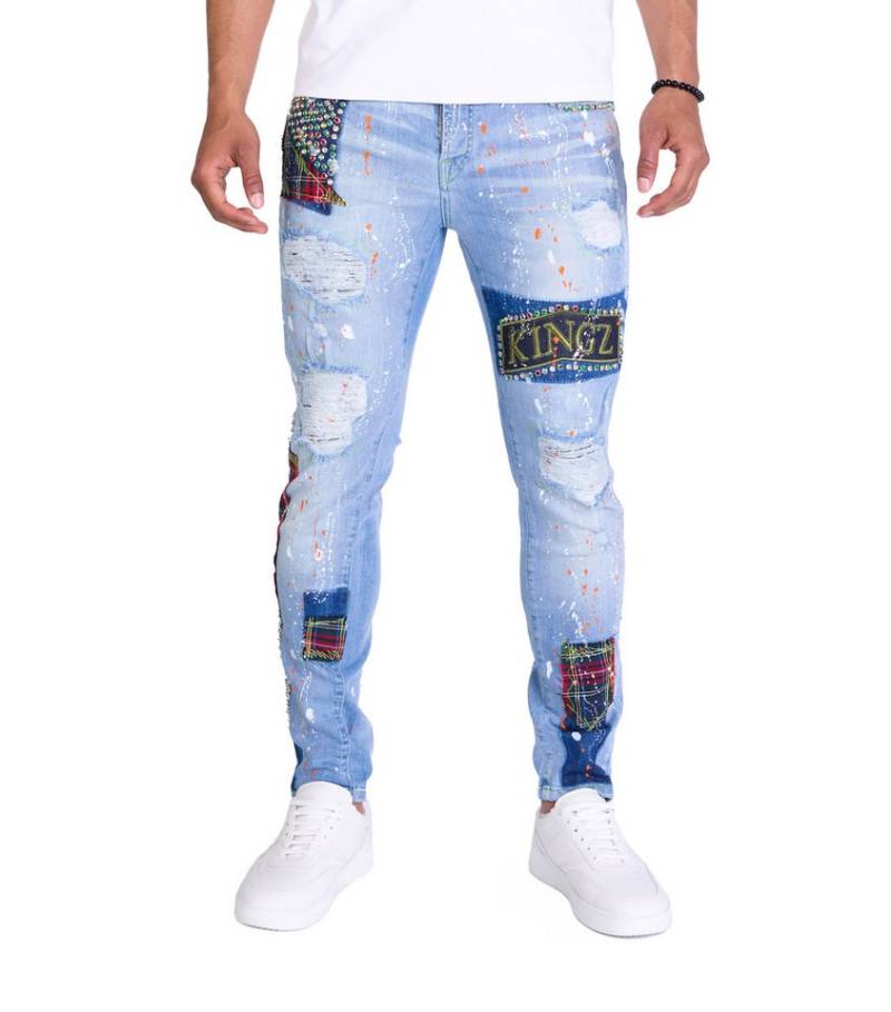 KINGZ Slim-fit-Jeans Exclusive Herren Designer Jeans SLIM FIT Blau W38/L34 von KINGZ
