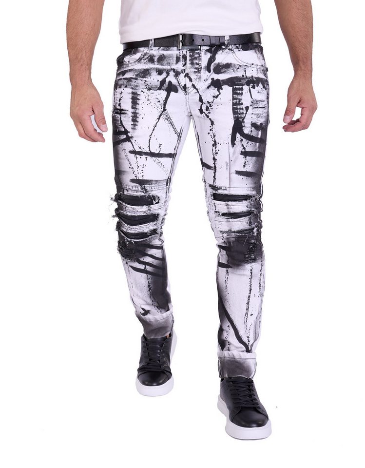 KINGZ Slim-fit-Jeans Herren Designer Jeans Slim-Fit mit Batik Waschung von KINGZ