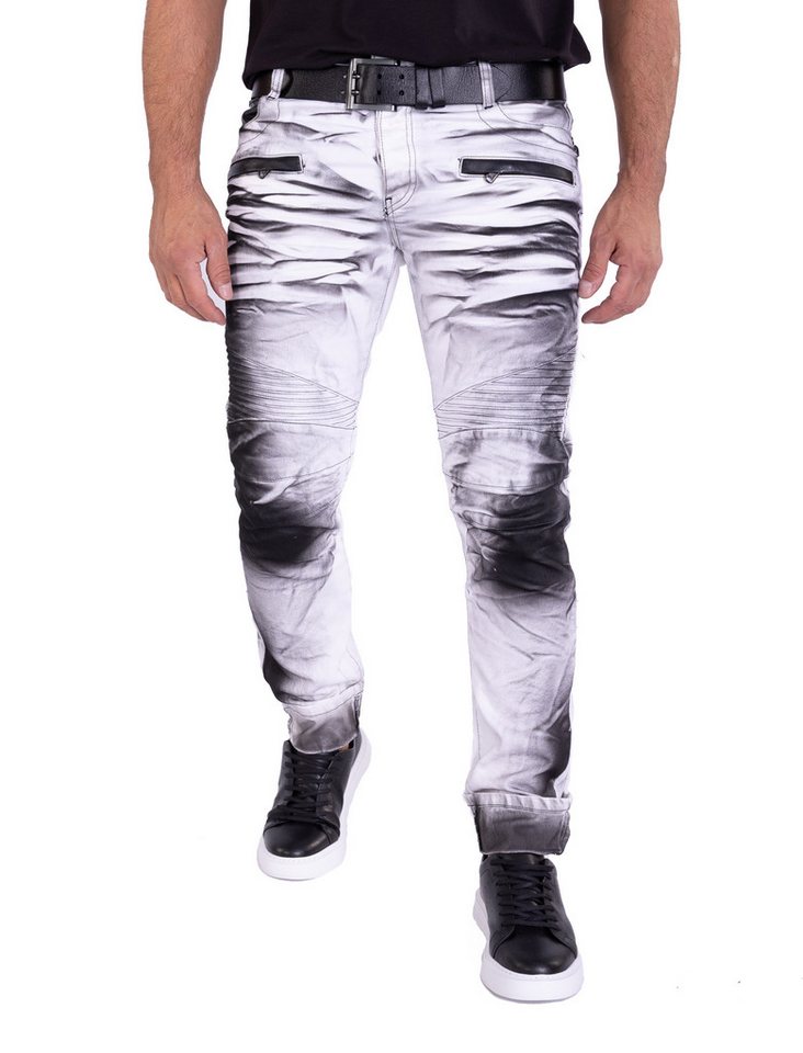 KINGZ Slim-fit-Jeans Herren Slim Fit Designer Bikerjeans Batik-Look Batik Waschung von KINGZ