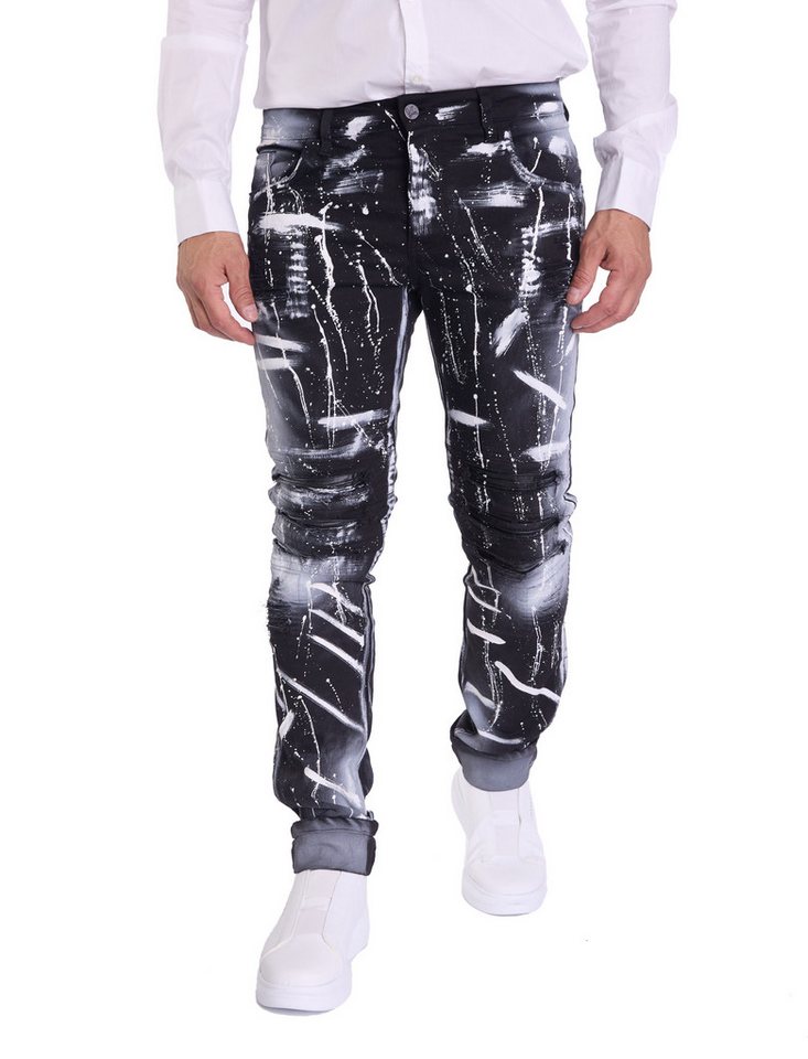 KINGZ Slim-fit-Jeans Lässige Batik Herren Biker Designer Jeans von KINGZ