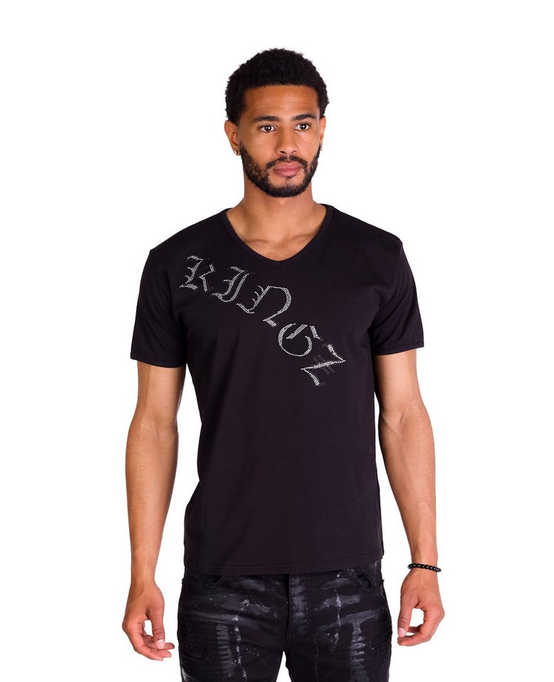 KINGZ T-Shirt Herren Strass Totenkopf T-Shirt mit Strass von KINGZ