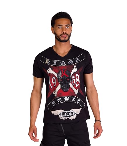Lässiges Totenkopf Designer Herren T-Shirt in Regular Fit mit Strass Veredelung Schwarz XXL von KINGZ