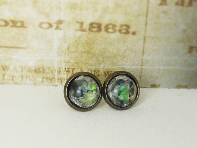 Kleine Marmorierte Ohrstecker, Mattes Türkis in Anthrazit Gefasst von KINGkerlitz