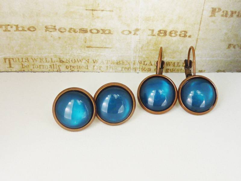 Ohrringe Petrol in Kupfer Gefasst - Ohrhänger Oder Ohrstecker Mit Türkisen Cabochons Polaris Cabochon von KINGkerlitz