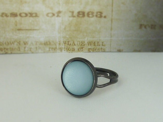 Ring Schwarz Mit Hellblau Matt - Schwarzer Cabochon 12mm Polaris Größe Verstellbar von KINGkerlitz