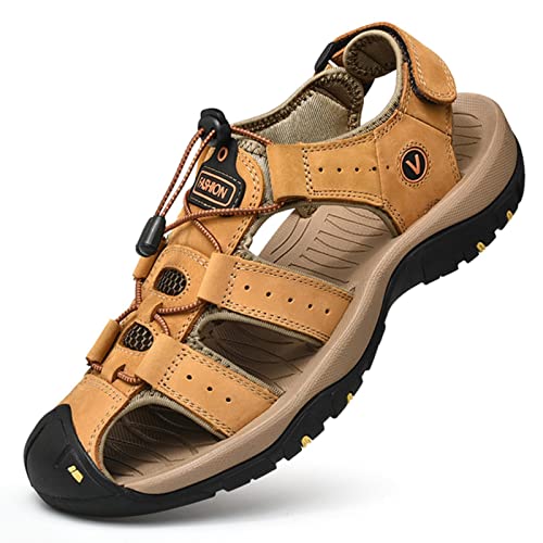 KINHA Herren Leder Sandalen Sommer Klassische Herren Outdoor Sandalen Weich Bequem Strand Sandalen Hausschuhe Herren Schuhe Große Größe 38-47 von KINHA