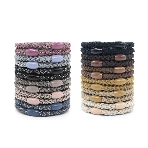 KINHARD 24 Stück Zopfgummis Damen, Geflochten Zopfgummi, Stretch Haargummis Damen, Gemischte Farben, Scrunchie für Lockiges, Glattes, Dickes Haar von KINHARD