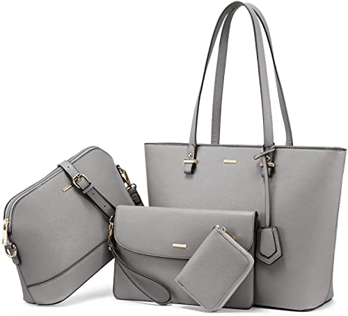 KINIBY - MODA MARE LOVEVOOK Tasche Set Damen Handtaschen Damen Umhängetaschen Elegante Tote Kunstleder Tasche 3 Stück Set, grau, M von KINIBY - MODA MARE