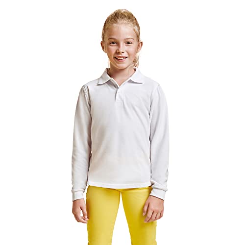 Langarm-Poloshirt für Kinder, 100 % Baumwolle, gerippter Kragen und drei Knöpfe, modisch, lässig und sportlich, atmungsaktiv, weiß, 12 Jahre von KINKIES