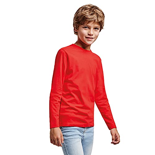 Langarm-T-Shirt, 100 % Baumwolle, für Kinder, Rundhalsausschnitt, doppelter Elastan, bequem, weich, glatt und elegant., rot, 8 Jahre von KINKIES