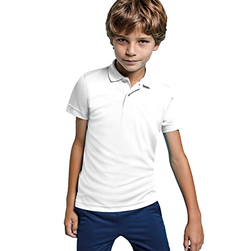 Sport-Poloshirt mit kurzen Ärmeln für Kinder, klassischer Kragen und drei Knöpfen, Unisex, atmungsaktiv, bunt, weiß, 16 Años von KINKIES