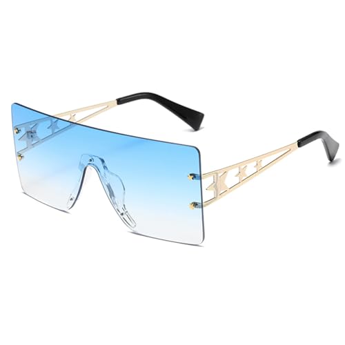 KINLYBO Fframeless One Piece Oversized Metal Star Sunglasses for Men and Women, blau von KINLYBO